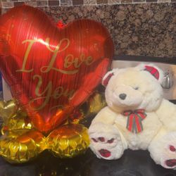 Valentines Bear And Ballon With Ballon Stand 