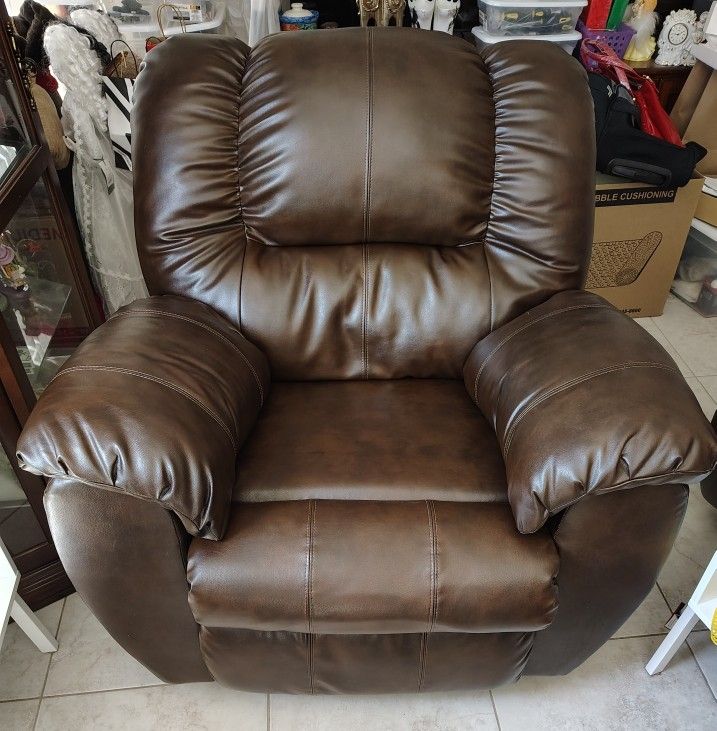 Brown Faux Leather Reclining Rocking Chair