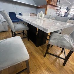 Dining Table White Marble 6 Chairs 