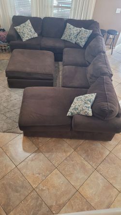Large Brown Sectional Sofa with Ottoman