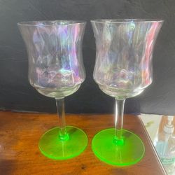 Antique Uranium Glass Wine Glass $20 Each Glow In The Dark 