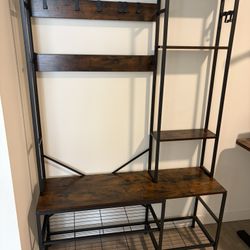 Hall Tree Coat Rack with Bench and Shelves