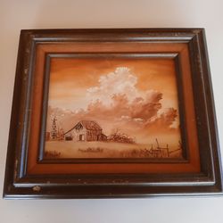 Mid-Century Rustic Barn Oil Painting 8×10