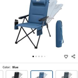 PORTAL Reclining Camping Chair with Adjustable Back Folding Camp Recliner for Adults Portable High Back Oversized, 400LBS (Blue)