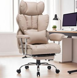 New Big Leather Executive Office Chair with Lumbar Support And Leg Rest 