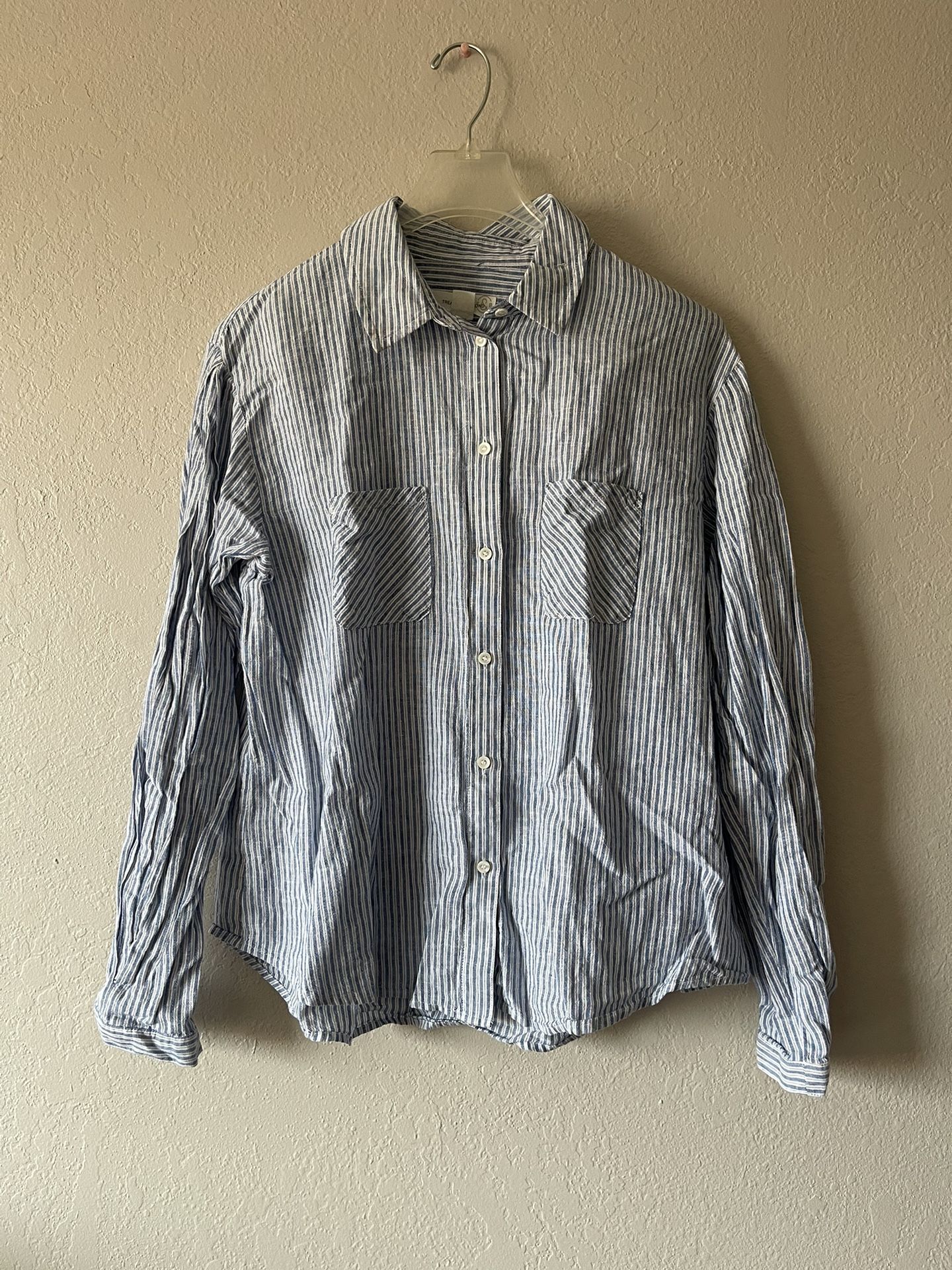 Treasure & Bond, Women’s Blue & White Striped Longsleeve Button Shirt, Size S