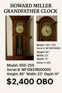 Howard Miller Grandfather Clock – Model 660-259 (Made in USA)