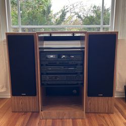 Vintage Fisher Speakers, Stereo Receiver, CD Player, and Double Cassette Deck 