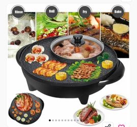 Brand New Korean BBQ Electric Hot Pot and Grill Combo, 110V Hot Pot with Grill 2-in-1, Multifunctional Smokeless Korean Barbecue Grill, Capacity for 3