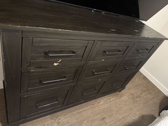 Large heavy-duty A-America brand dresser featuring a rustic farmhouse design with multiple spacious drawers for plenty of storage.