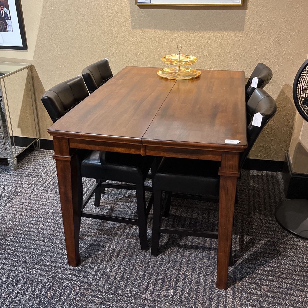 Walnut Counter Height Table with leaf 60" x 60" x 36.75