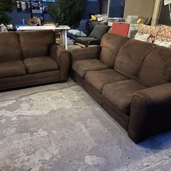 Ashley Couch And Lovesest Set Nailhead Trim Dark Brown