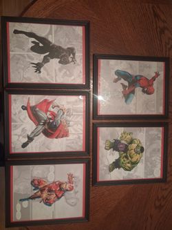 Marvel Superhero Framed Wall Art Print – Black Panther / Thor / Iron Man / Hulk / Spider-Man – Great Collector Display