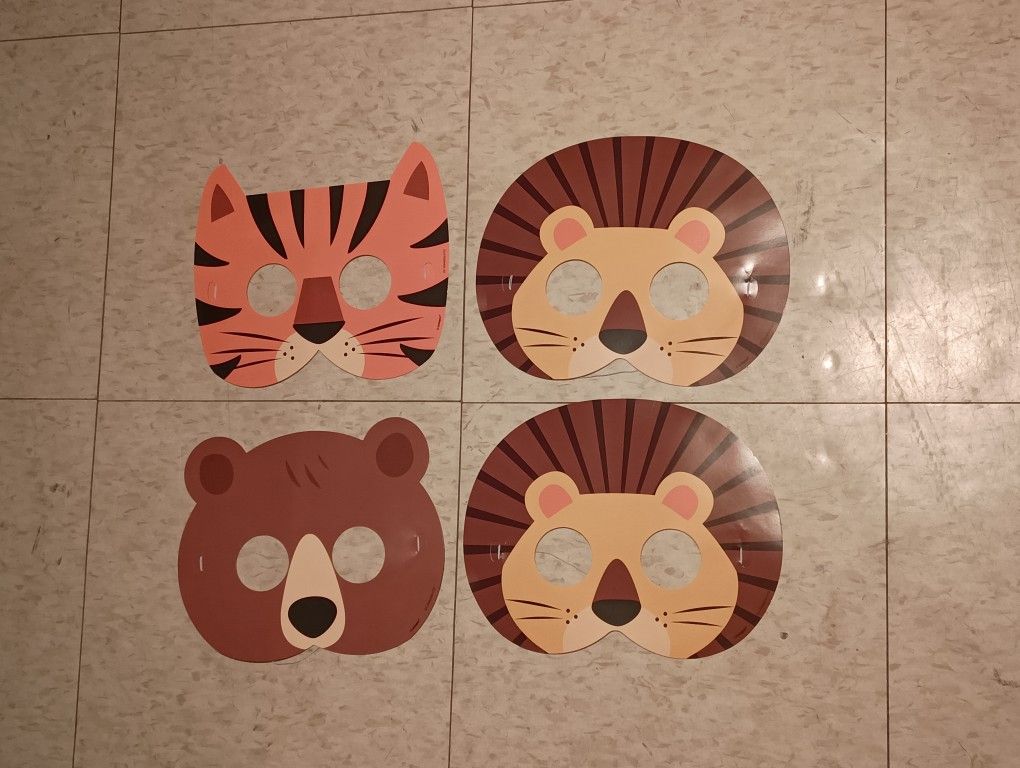 3/$10 π Wild Animal Safari Bear Lion Tiger Face Masks Set