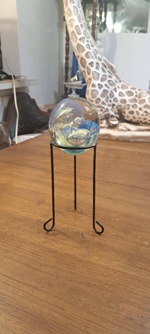 Rare 1987 Signed Robert Eickholt Double Jellyfish & Bubble Studio Glass Paperweight- Opalescent Iridescent 