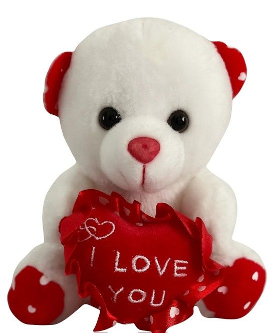 Valentine’s Day Plush White Teddy Bear with Red Heart – “I Love You” Gift