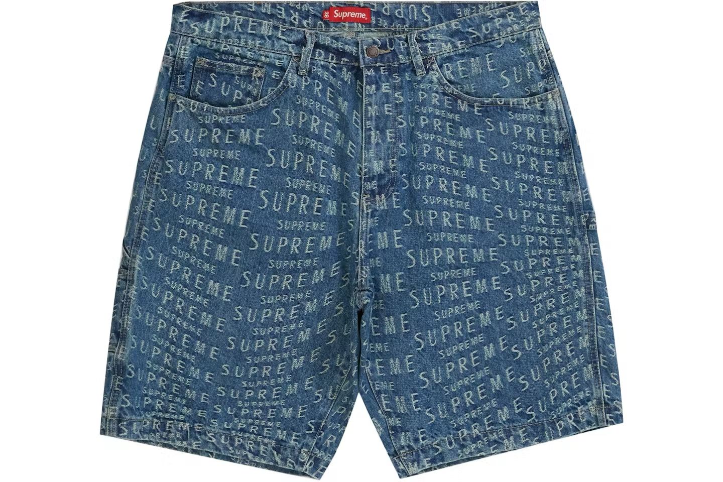 Supreme Warp Jacquard Logos Denim Painter Shorts 32