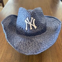 New York NY Yankees Blue Straw Cowboy Hat - Rim flexible formable to style - one size fits most