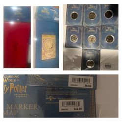 Universal Studios HARRY POTTER Hogsmeade Spell Marker Map + 7 Coins (NEW IN PLASTIC)