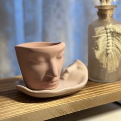 Human Face concrete Jar & Tray| Decorative tray | Succulent planter | Candle vessel