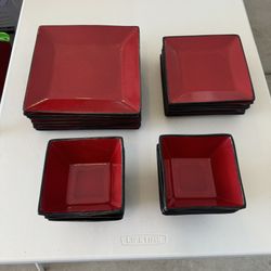 Oneida Sunset Square Stoneware Red/ Black Set Of 23 Piece Dinnerware Set 
