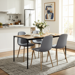 Homy Casa Milliken 5 Piece Dining Table Set 47“ Oak Table with 4 Charlton Velvet Grey Upholstered Chairs