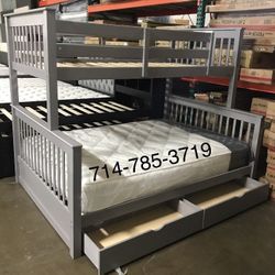 Twin/Full bunk bed + 2 mattress + 2 Drawers