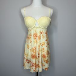 French Affair Anise Flower Lace Robe - Yellow Floral (Size M)