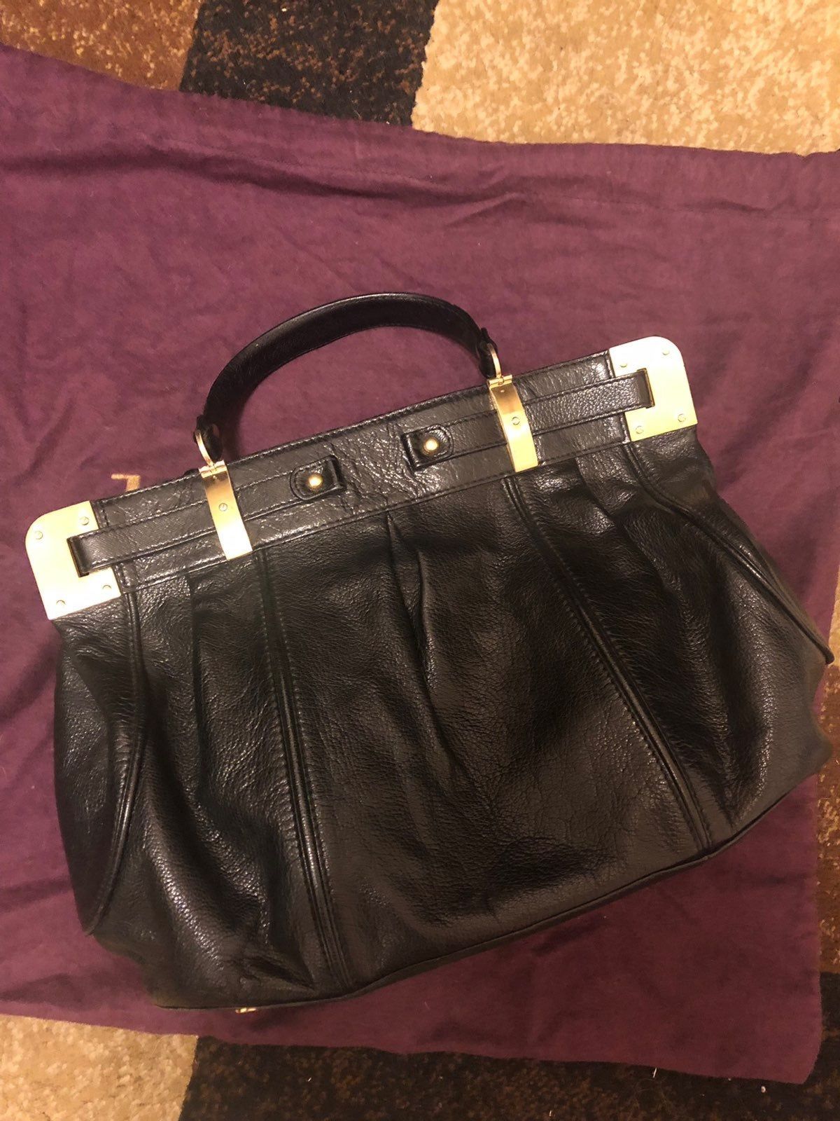 Charles David Black Leather Satchel Purse Excellent