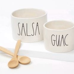 Rae Dunn Salsa & Guac Bowls w/ spoons -