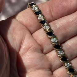 Midnight Blue Marquise Natural Sapphire and Clear Marquise CZ Bracelet 18KT gold over Silver 925