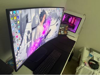 HP OMEN 35L Gaming Desktop - Ryzen 7 8700F, RTX 5070, 32GB RAM, 1TB SSD + Alienware Monitor curved.