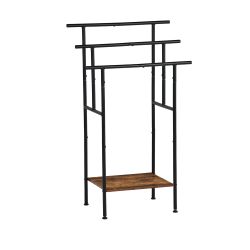 BALA 17” Free Standing Towel Rack with Shelf 3 Bar Bathroom Towel Holder Black Metal Frame Rustic Brown