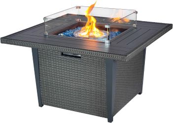 42'' Propane Aluminum w/ Rattan Fire Pit Dinning Table 50,000 BTU Outdoor Gas Fire Table
 GRY