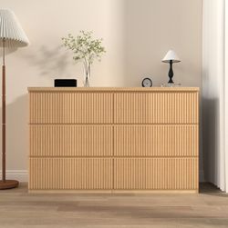 Brand New Sealed Modern 6 Drawer Natural Wood Dresser Storage Cabinet