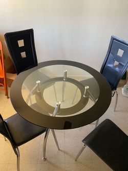 Modern Round Glass Dining Table with 4 Chairs Set