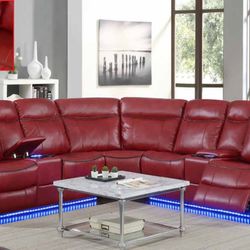 Power Reclining Sectional Red 