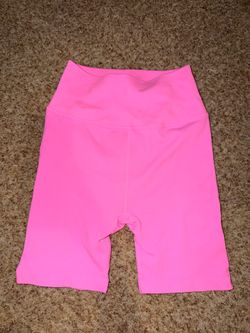 Spiritual Gangster Neon Pink High-Waist Ribbed Bike Shorts size XS/S