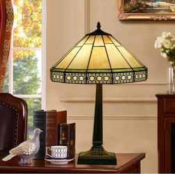 Tiffany Table Lamp Mission Style Yellow Stained Glass Desk Lamp