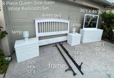 8 Piece Queen Size Satin White Bedroom Set