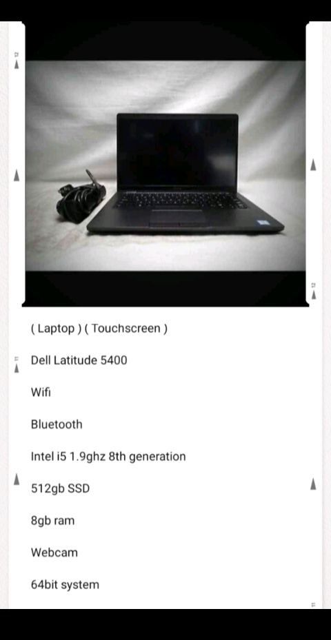 ( Laptop ) ( Touchscreen )
Dell Latitude 5400
Intel i5 1.9ghz 8th generation Series
512gb SSD
8gb ram
Webcam
Windows 11 Pro