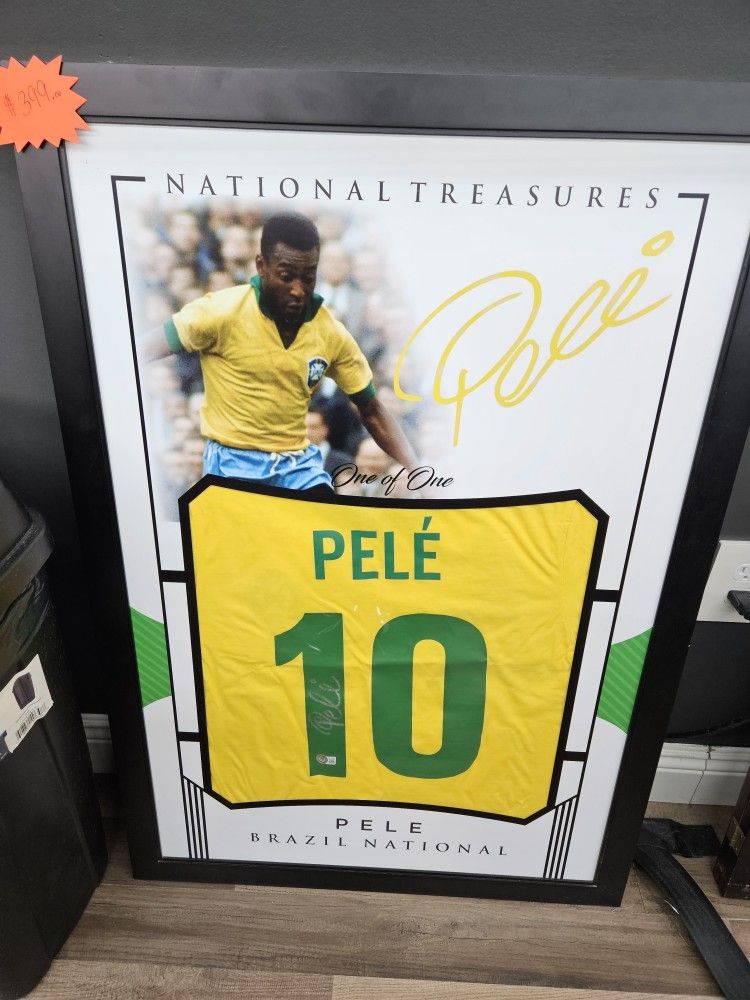 Framed Pele Autographed Jersey With Beckett COA