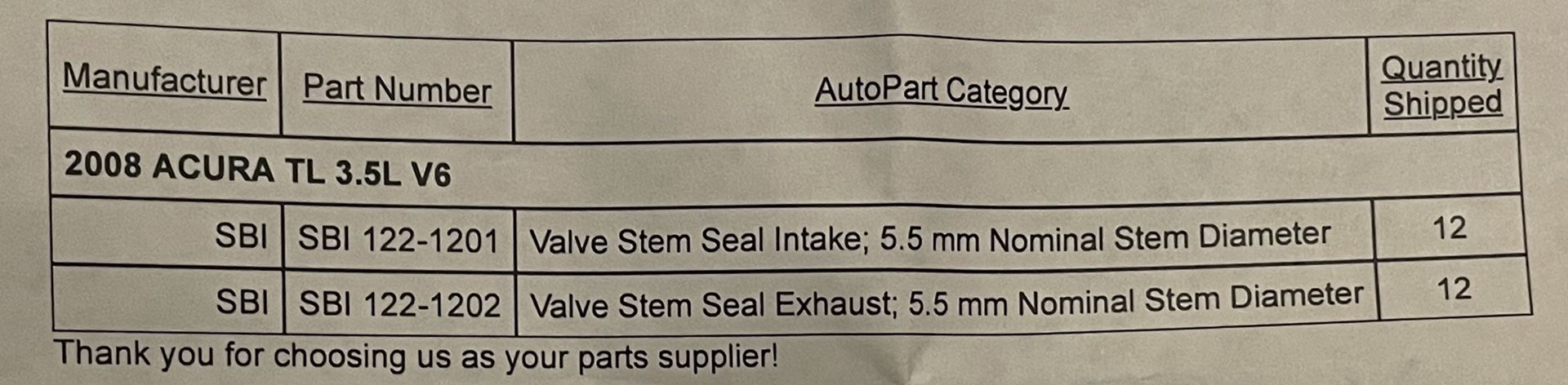 Acura Honda J35 Engine Motor Valve Seals