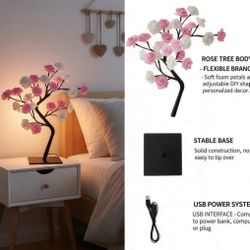 New / 1pcs, LED Simulation Kinds Of Roses Tree Lamp Removable Plastic Base USB Switch, Suitable For Valentine's Day Gift, Bedroom Ornaments Table Lamp