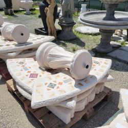 Concrete Mosaic Picnic Table with 3 Benches/ Outdoor Patio Furniture