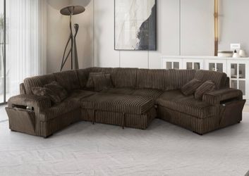 Brown microfiber u shaped sectional couch and pull out sleeper