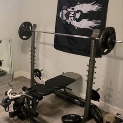 Olympic Gym Set Bench Weights & Elliptical Machine