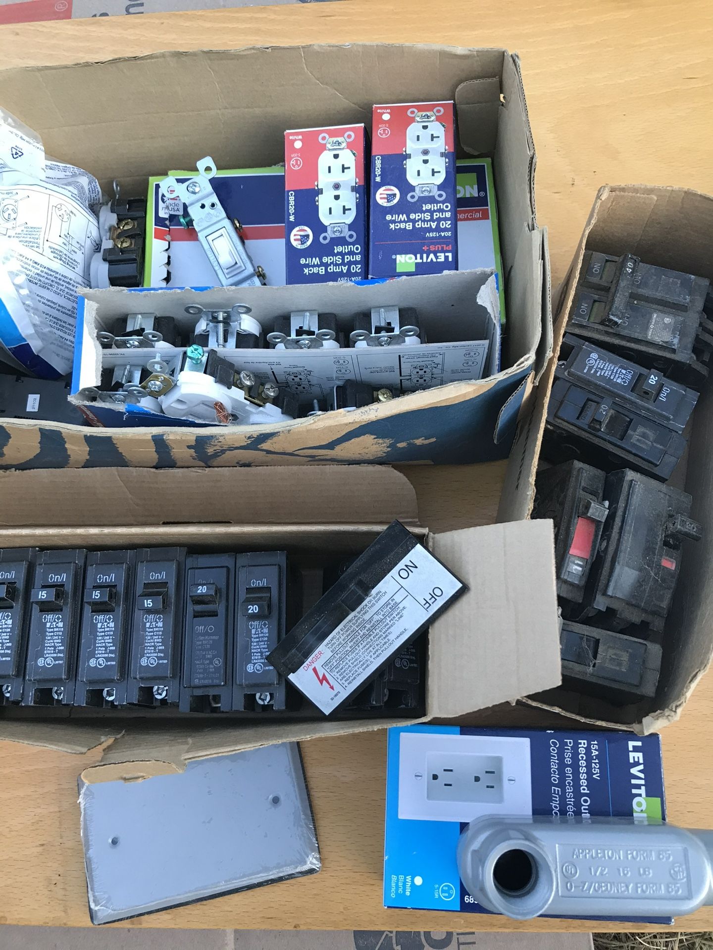 Miscellaneous Assortment Of Electrical Parts (breakers, Boxes, Cover Pletes, Etc.