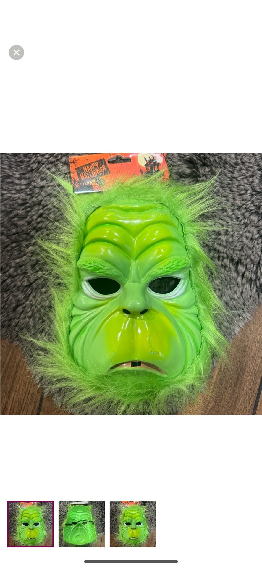 Grinch Halloween Mask with Fur one size