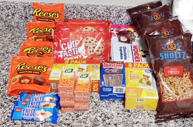70 pounds chocolate, snacks, beverages for barter